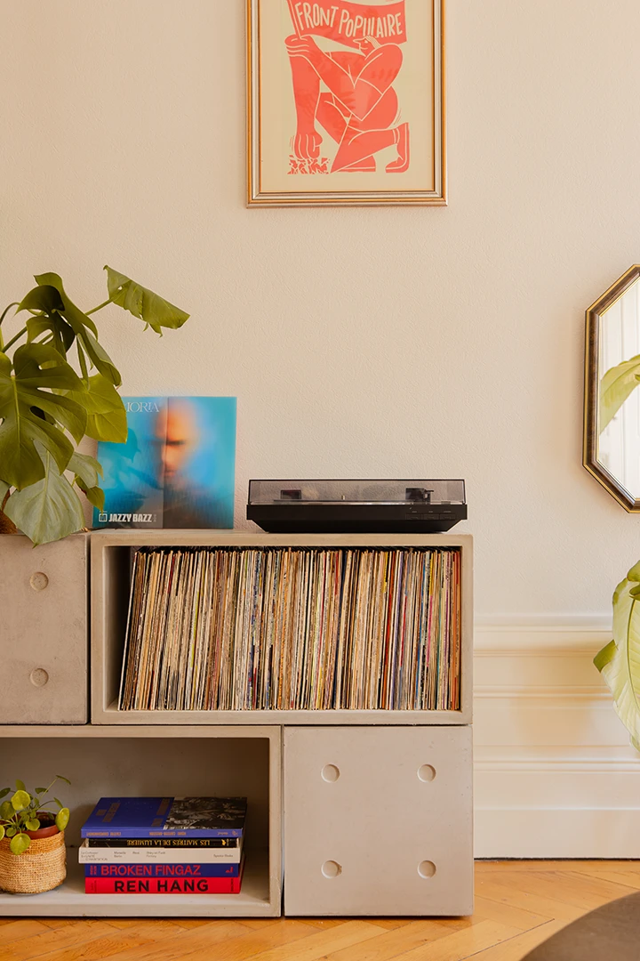 Our concrete storage system full of vinyl records