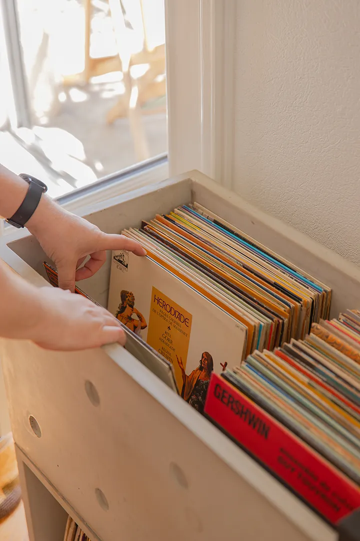 vinyl records rack made of concrete